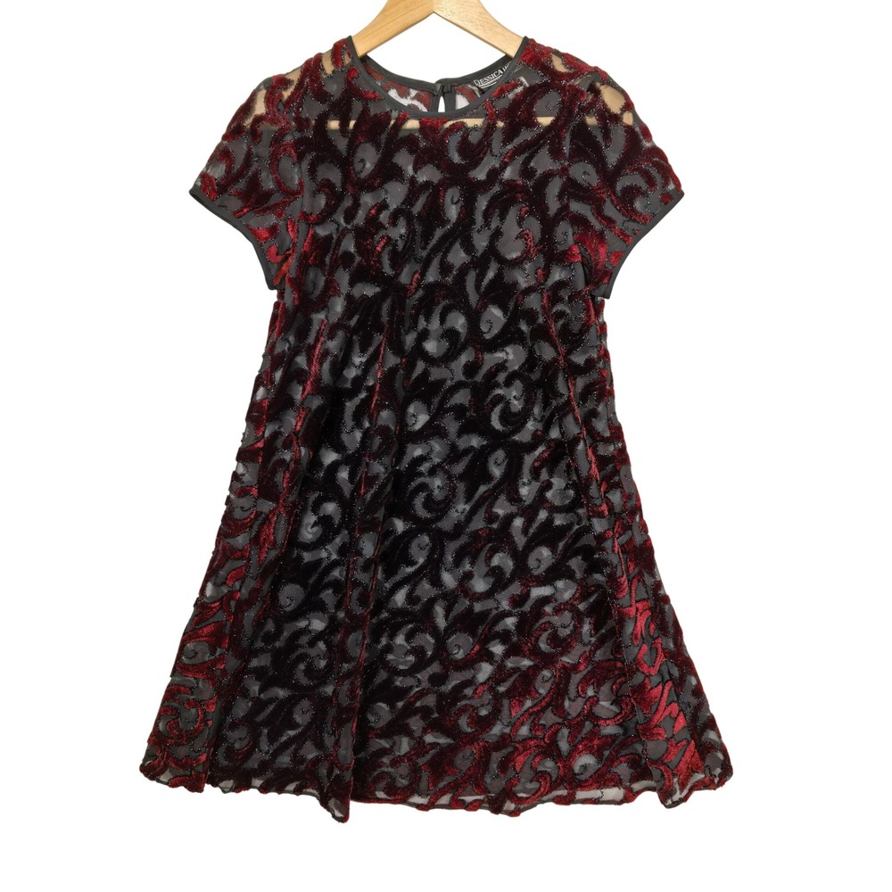 Jessica Howard‎ Velvet Burnout Dress 6 Black Floral Elegant Whimsigoth Party